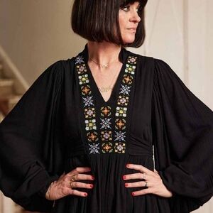 Joanie Dawn O'Porter Black Embroidered Maxi Dress Size 18 NWT